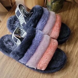 UGG Colorful Fluffy Slide Sandals